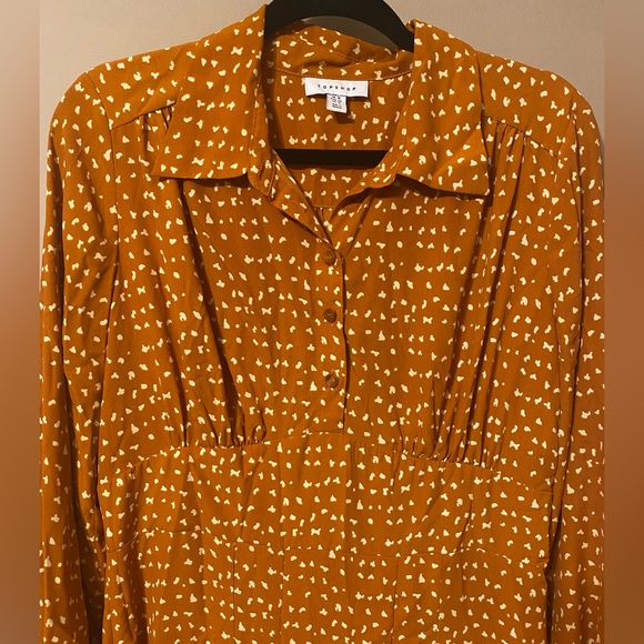 NWOT- Topshop Dress orange/cream long sleeve flowy midi dress size 12--not worn - Picture 3 of 9